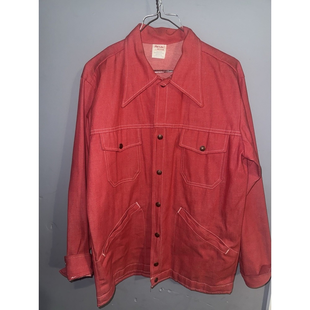 Cap'n Jac Jacket Men M Red Denim VTG‎ 70s 80s Snap Button Jean Workwear HTF